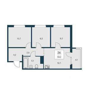 3-к квартира, вторичка, 59м2, 13/17 этаж