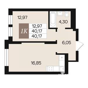 1-к квартира, вторичка, 40м2, 2/10 этаж