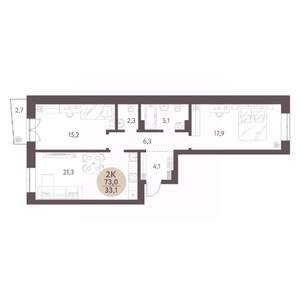 2-к квартира, вторичка, 73м2, 3/7 этаж