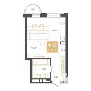 Студия квартира, вторичка, 35м2, 10/24 этаж