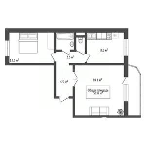 2-к квартира, вторичка, 52м2, 2/5 этаж