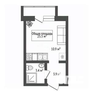 Студия квартира, вторичка, 26м2, 4/19 этаж