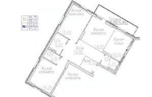 3-к квартира, строящийся дом, 97м2, 3/24 этаж