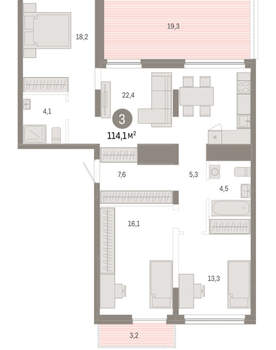 3-к квартира, вторичка, 114м2, 8/8 этаж