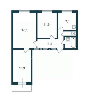 3-к квартира, вторичка, 61м2, 1/9 этаж