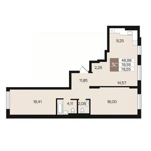 3-к квартира, вторичка, 79м2, 3/10 этаж