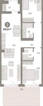 2-к квартира, вторичка, 107м2, 1/15 этаж