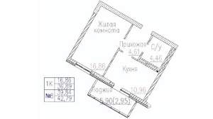 1-к квартира, вторичка, 43м2, 9/24 этаж