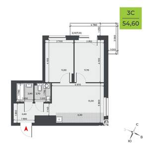 3-к квартира, вторичка, 55м2, 6/21 этаж