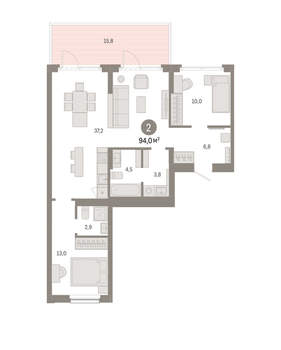 2-к квартира, вторичка, 94м2, 2/12 этаж