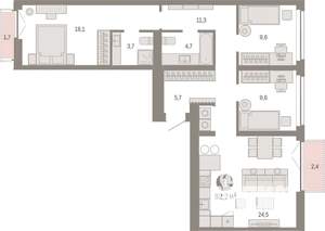 3-к квартира, вторичка, 92м2, 6/7 этаж