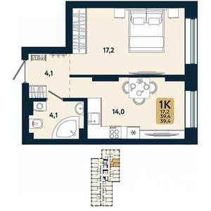 1-к квартира, вторичка, 39м2, 8/25 этаж