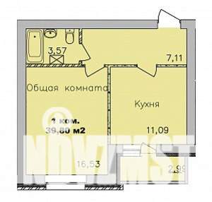 1-к квартира, строящийся дом, 40м2, 1/9 этаж