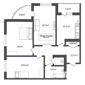 3-к квартира, вторичка, 93м2, 4/5 этаж
