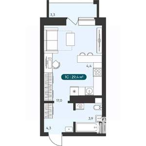 1-к квартира, вторичка, 29м2, 16/25 этаж