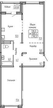 2-к квартира, вторичка, 70м2, 9/14 этаж