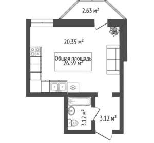 Студия квартира, вторичка, 29м2, 7/20 этаж