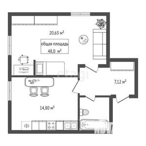 1-к квартира, сданный дом, 48м2, 11/15 этаж