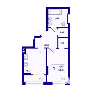 1-к квартира, вторичка, 39м2, 20/26 этаж