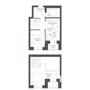 2-к квартира, вторичка, 58м2, 18/18 этаж