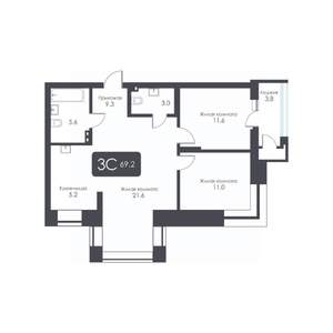 3-к квартира, вторичка, 69м2, 2/30 этаж