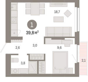 1-к квартира, вторичка, 40м2, 4/12 этаж