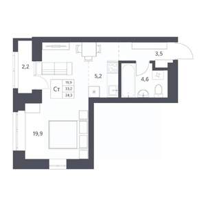 Студия квартира, вторичка, 33м2, 8/25 этаж