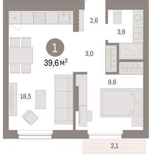 1-к квартира, вторичка, 40м2, 2/12 этаж