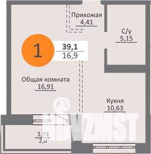 1-к квартира, строящийся дом, 36м2, 2/25 этаж