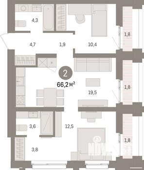 2-к квартира, вторичка, 69м2, 15/16 этаж