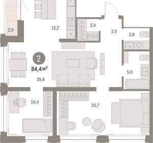 2-к квартира, вторичка, 84м2, 26/30 этаж