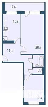 2-к квартира, строящийся дом, 62м2, 16/17 этаж