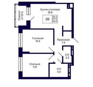 2-к квартира, вторичка, 60м2, 20/20 этаж