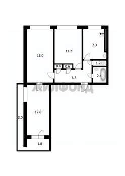 3-к квартира, вторичка, 62м2, 9/12 этаж