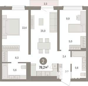 2-к квартира, вторичка, 78м2, 4/14 этаж
