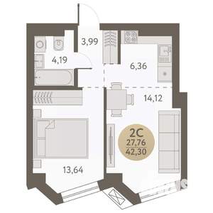 2-к квартира, вторичка, 42м2, 12/31 этаж