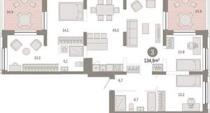 3-к квартира, вторичка, 135м2, 13/17 этаж