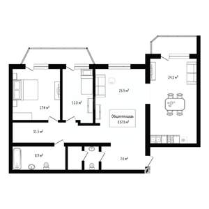 3-к квартира, вторичка, 117м2, 9/16 этаж