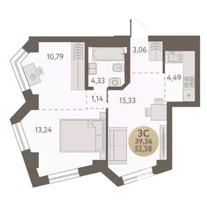 3-к квартира, вторичка, 52м2, 26/31 этаж
