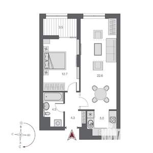 2-к квартира, строящийся дом, 49м2, 14/21 этаж
