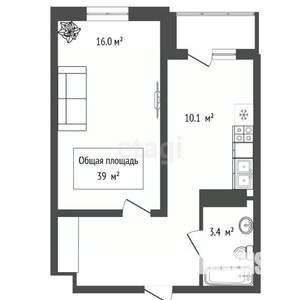 1-к квартира, вторичка, 39м2, 8/16 этаж