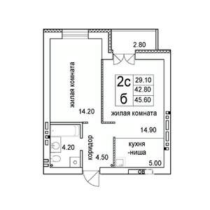 2-к квартира, строящийся дом, 46м2, 8/8 этаж