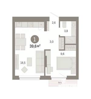 1-к квартира, вторичка, 40м2, 4/9 этаж