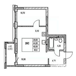 2-к квартира, строящийся дом, 47м2, 8/21 этаж