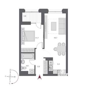 2-к квартира, строящийся дом, 47м2, 17/23 этаж