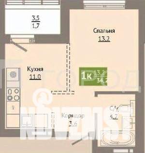 1-к квартира, вторичка, 34м2, 11/13 этаж