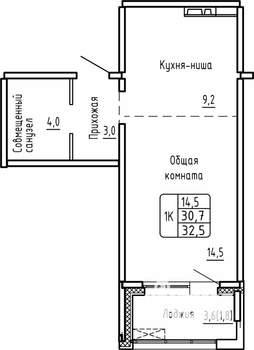 1-к квартира, строящийся дом, 33м2, 6/17 этаж