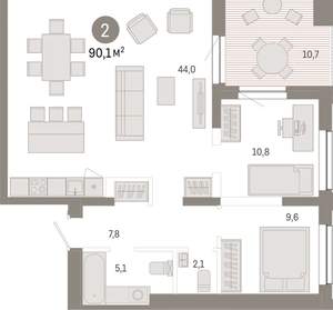 2-к квартира, вторичка, 90м2, 17/17 этаж