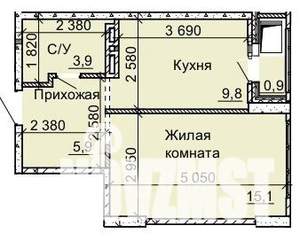 1-к квартира, строящийся дом, 36м2, 11/16 этаж