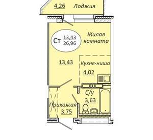 1-к квартира, вторичка, 27м2, 19/25 этаж